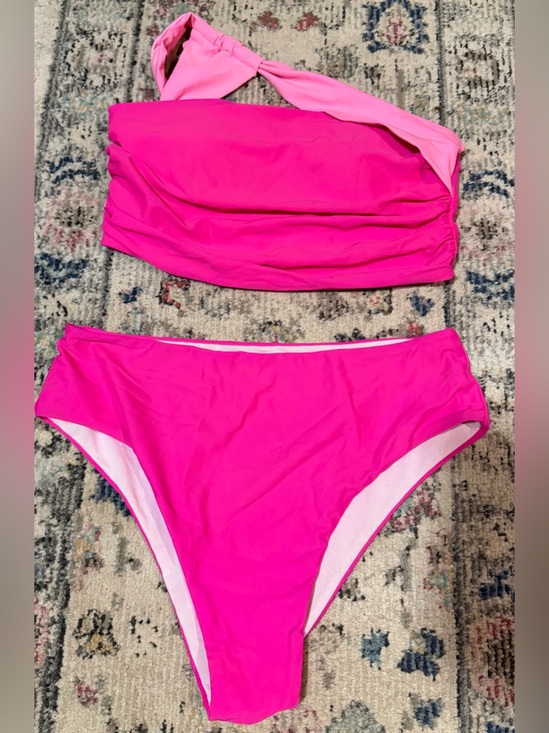 SHEIN Other - SHEIN Hot Pink One-Shoulder Bandeau Bikini Set